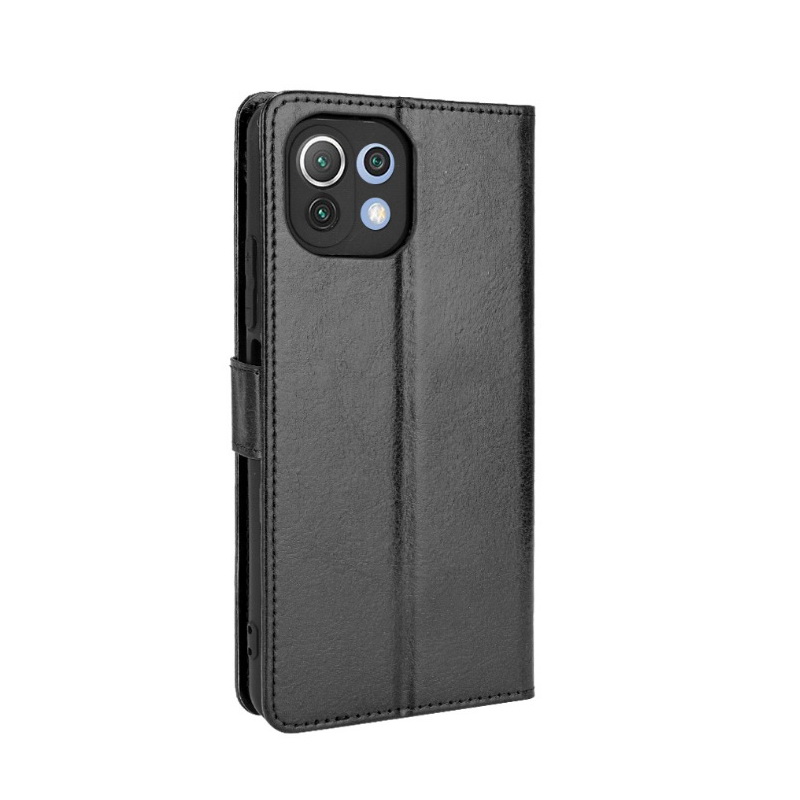 เคส Xiaomi Mi 11 Lite#เคสฝาพับหนัง PUผิวหนังม้า มีแถบปิดแม่เหล็กแบบกระเป๋าสตางค์ Crazy Horse Wallet Leather Protective Cover with Stand
