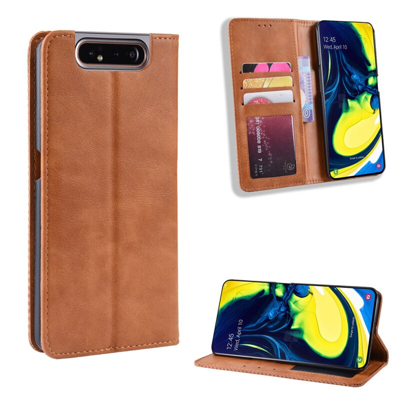 Case Samsung Galaxy A80 #เคสฝาพับปกหนังสไตล์วินเทจดูดซับอัตโนมัติแบบกระเป๋าสตางค์
