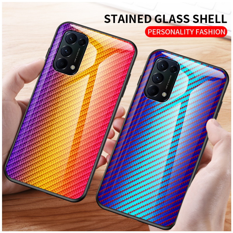เคส OPPO Reno 6Z 5G #เคสฝาหลัง Gradient Color ลายคาร์บอนไฟเบอร์ Carbon fiber texture Glass Hybrid Soft Silicone Cover (สินค้าตัวอย่างสินค้าจริงตรงตามรุ่น)