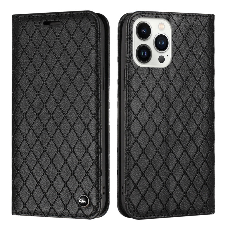 Case iPhone 14 plus #เคสฝาพับหนัง Pu นิ่ม ฝาพับแม่เหล็ก ลายสี่เหลี่ยมข้าวหลามตัด พร้อมช่องใส่บัตร