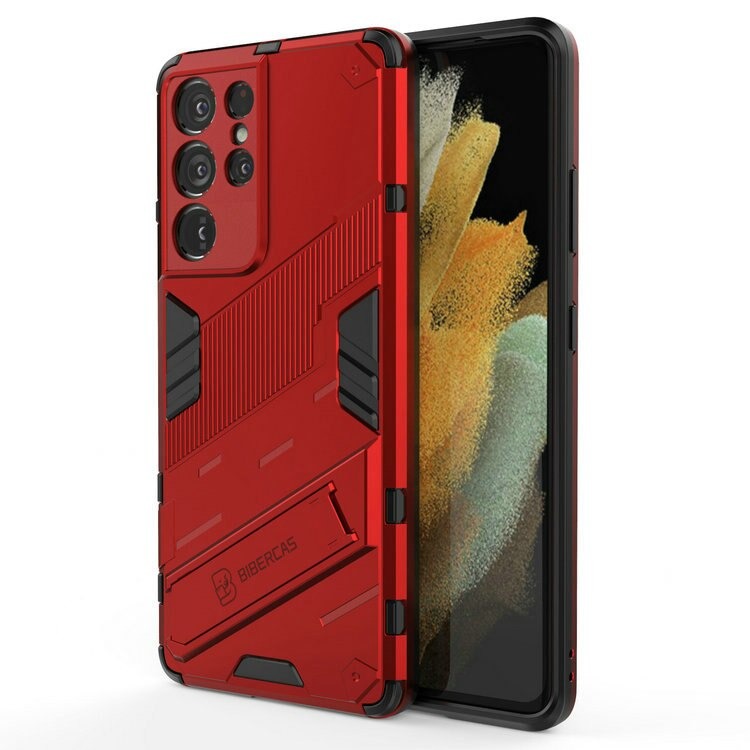 เคส Samsung Galaxy S21 Ultra #เคสฝาหลังพลาสติก ไฮบริด TPU + Kickstand
