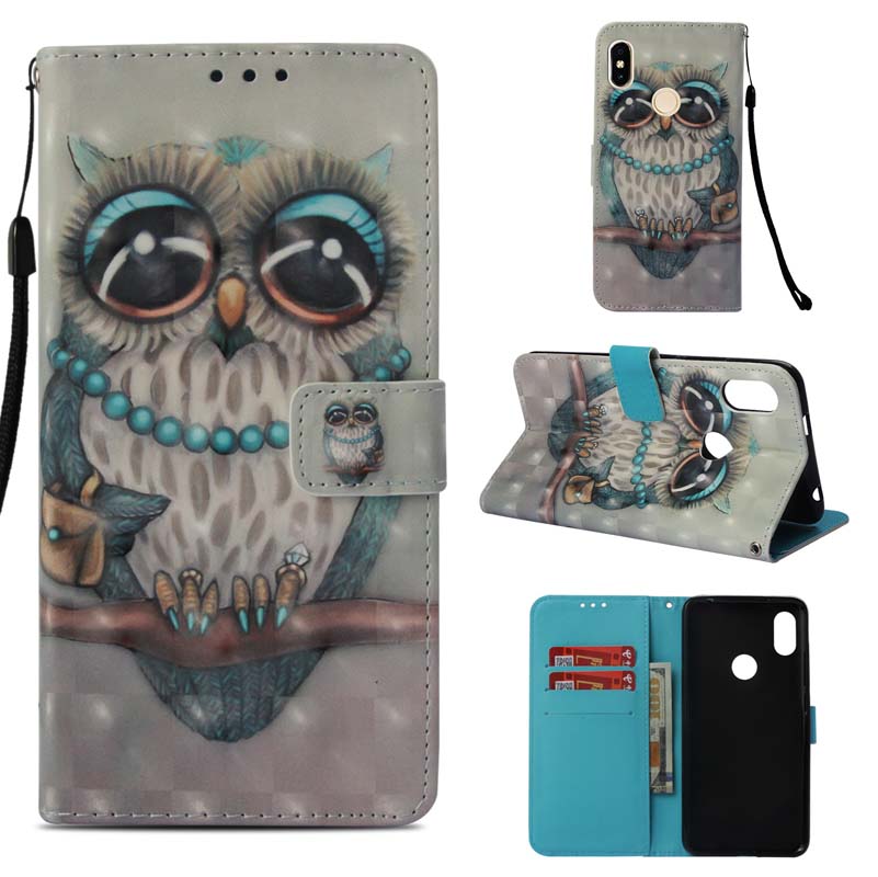 Case Xiaomi Mi A2 Lite #เคสฝาพับสไตล์กระเป๋าสตางค์ 3D Vivid Pattern Stand Leather