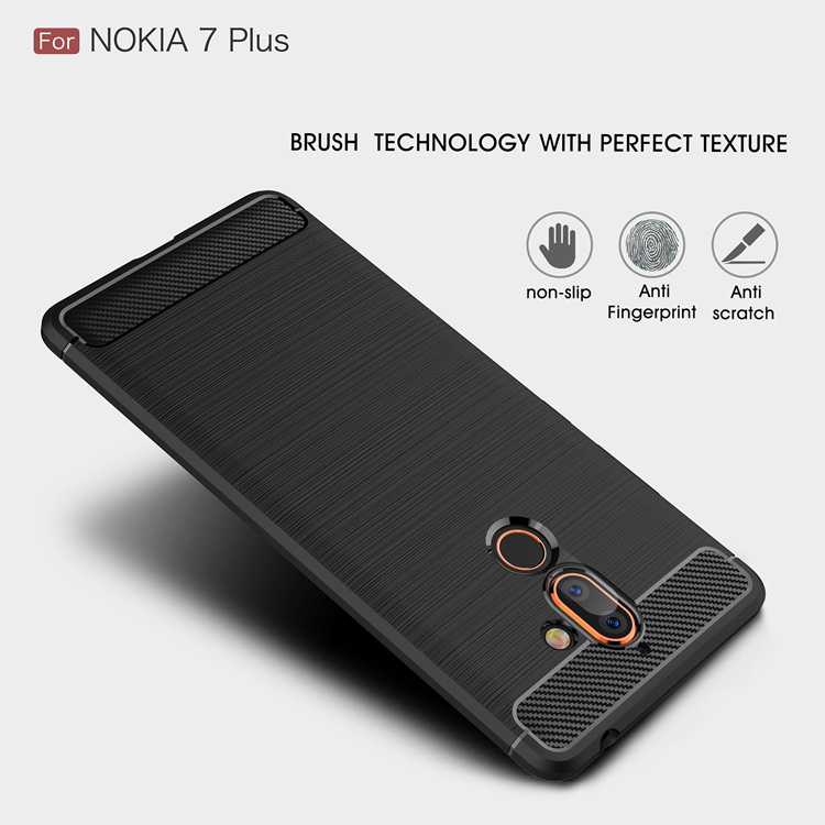 เคส Nokia 7 plus #เคสฝาหลังตกแต่งคาร์บอนไฟเบอร์ ผิวขัดแปรง Brushered TPU Back Case