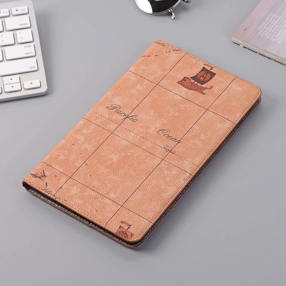 Case Huawei MediaPad M5 Lite 8 #เคสฝาพับหนัง PU พิมพ์รูปแบบแผนที่ Map Pattern Stand Wallet Leather
