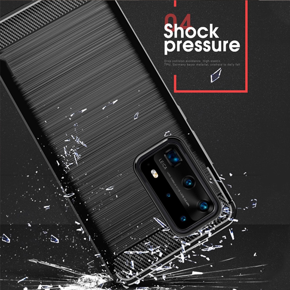 เคส Huawei P40 Pro #เคสคาร์บอนไฟเบอร์ ผิวขัดแปรง Brushered TPU Back Case