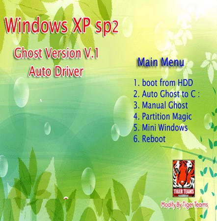 Windows XP sp2 Tiger Ghost V1 Auto Driver ThaiMenu ( 1 CD )