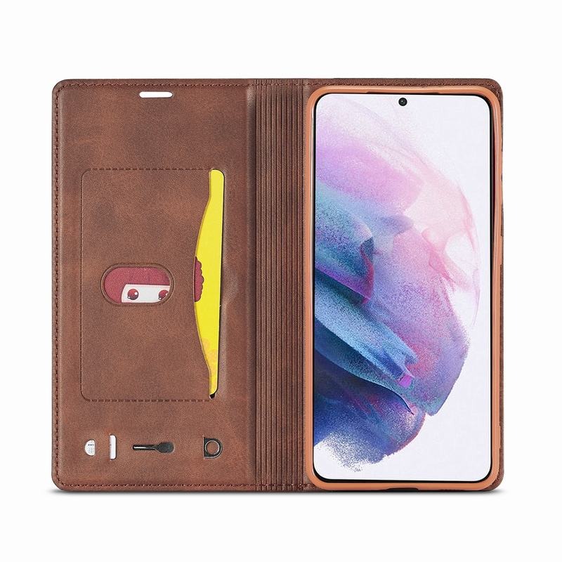 Case Samsung Galaxy S21+ #เคสฝาพับหนัง PU สไตล์กระเป๋าสตางค์พร้อมช่องใส่การ์ด Fashion Retro Card Slot Wallet Flip Cover PU Leather Phone Case