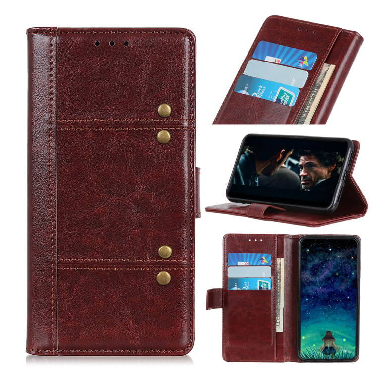 Case Samsung Galaxy Note 10+ #เคสฝาพับหนัง PU ผิวหนังม้า Rivet Decor Crazy Horse Texture