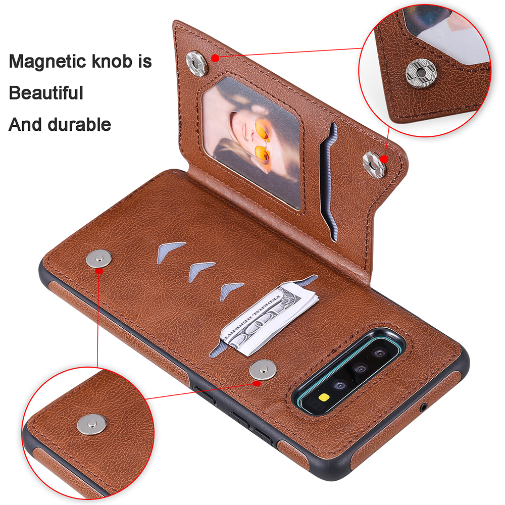 Case Samsung Galaxy S10 Plus #เคสฝาหลังไฮบริดผิวเคลือบหนัง PU พร้อมช่องเสียบการ์ดลายแมวและต้นไม้