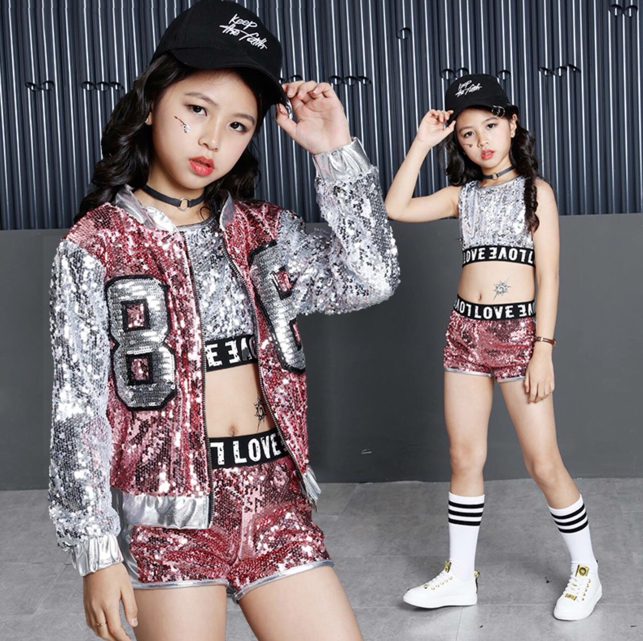 ชุดเต้นเด็กหญิง setแดนเซอร์ สีเงินชมพู