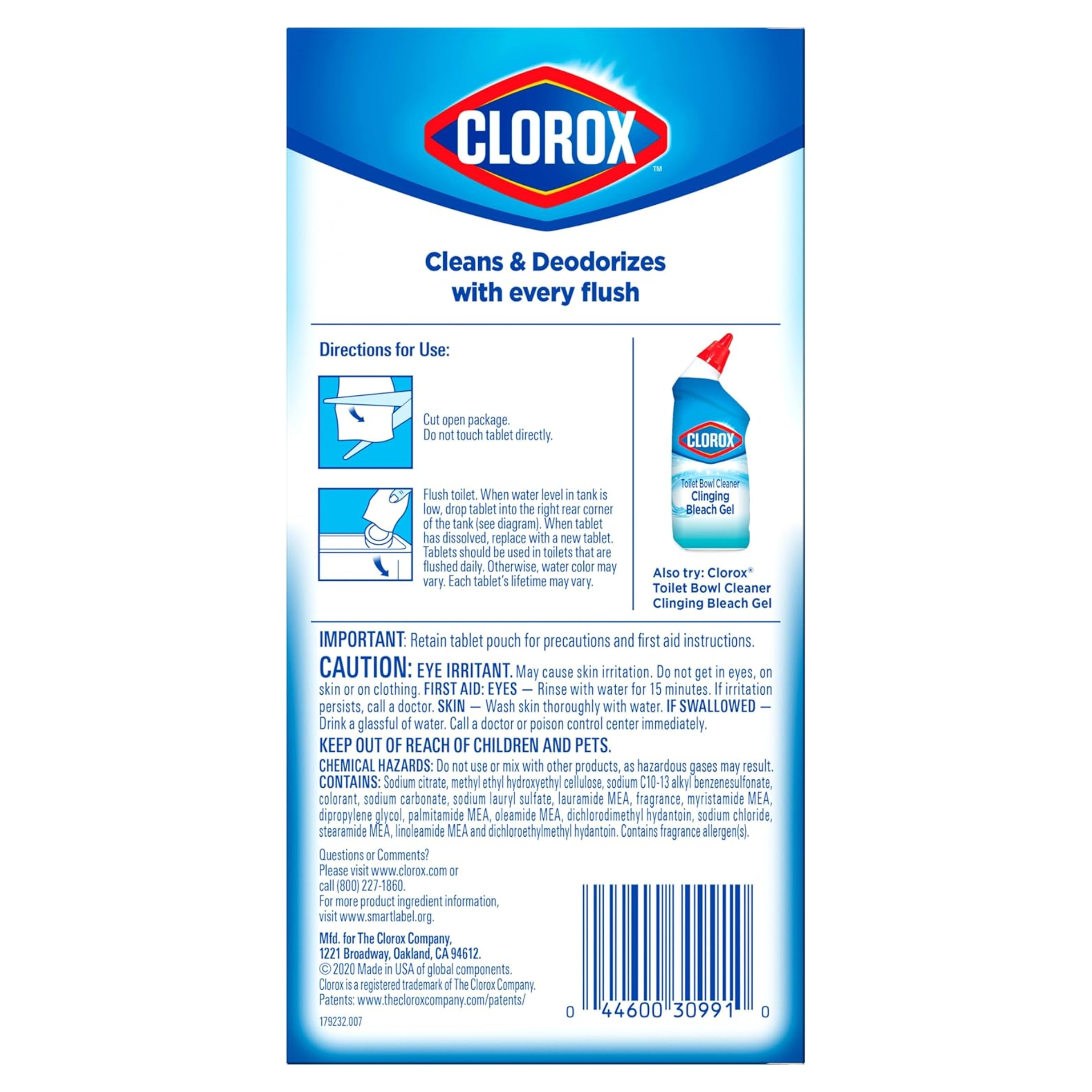Clorox® Bleach and Blue Toilet Tablets Leaves Bowl Sanitary, Rain Clean 2 or 4 Pack ผลิตภัณฑ์ดับกลิ่นโถ