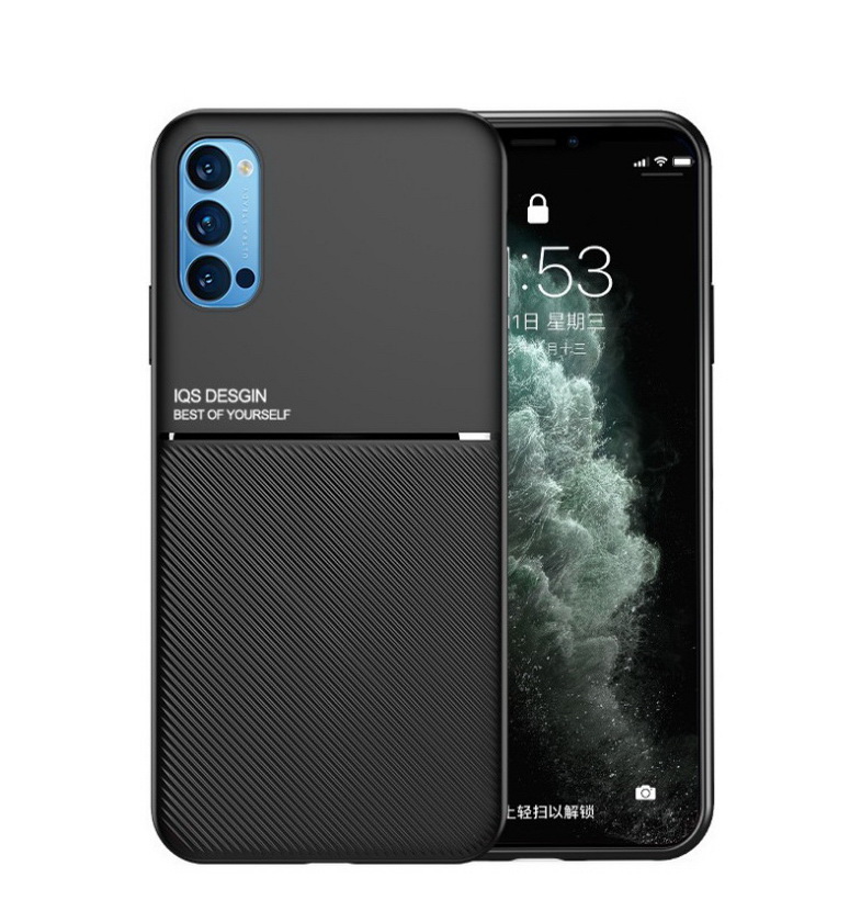 เคส OPPO Reno 5 Pro 5G #เคสฝาหลัง TPU เคลือบหนัง PU สไตล์ธุรกิจที่เรียบง่ายมีแผ่นเหล็กในตัว Minimalist Business Style Leather Coated TPU Built-in metal magnetic plate