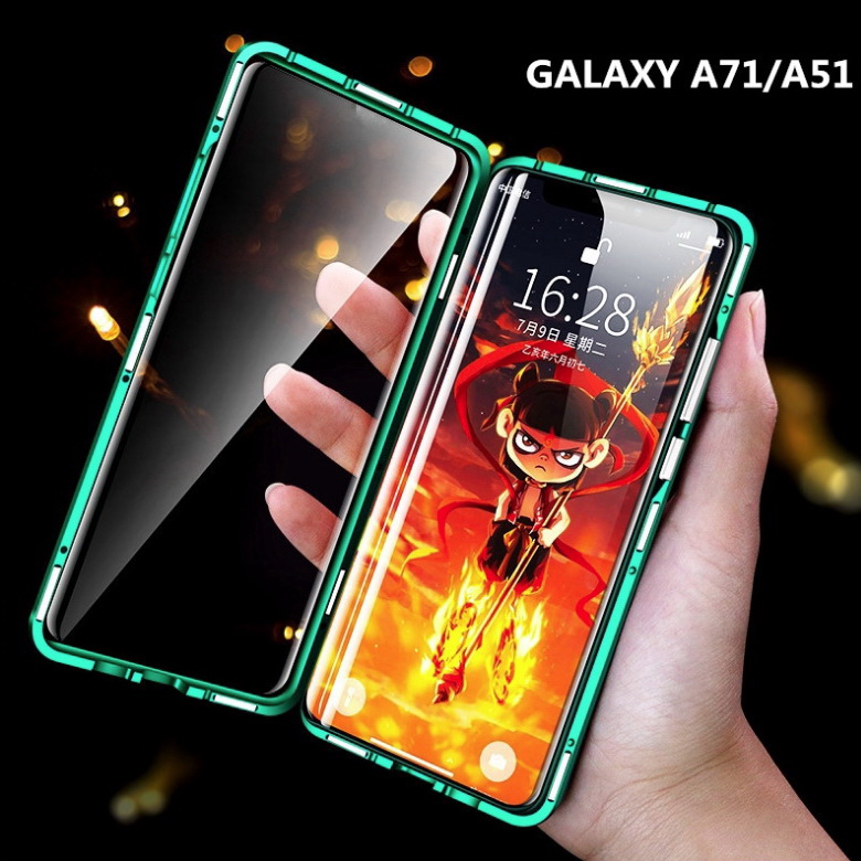 เคส Samsung Galaxy A51 #เคสฝาครอบกระจกขอบโลหะดูดซับแม่เหล็ก Fully Protection Magnetic Adsorption Glass Metal Phone Protective