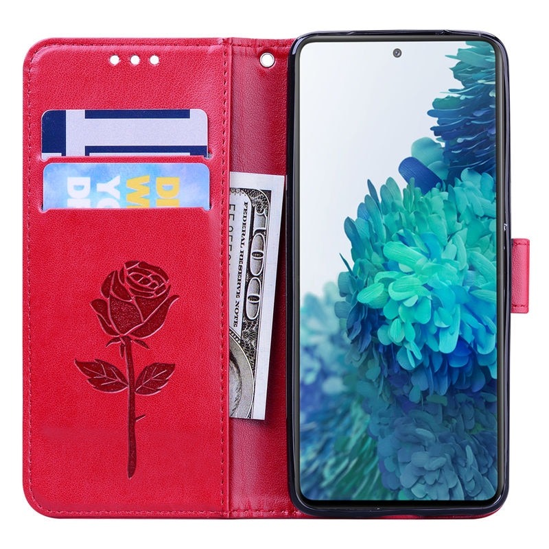เคส Samsung Galaxy S20 Ultra / S20 Ultra 5G #เคสฝาพับหนัง PU ลายดอกกุหลาบแบบกระเป๋าสตางค์ Imprinted Rose Leather