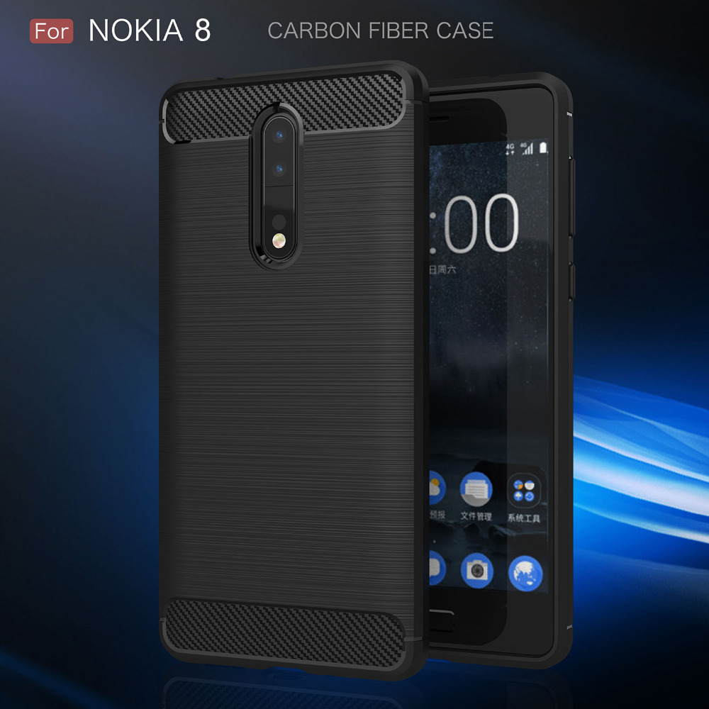 เคส Nokia 8 #เคสฝาหลัง TPU นิ่มพื้นผิวคาร์บอนไฟเบอร์แบบขัดแปรง สวยงามทันสมัย