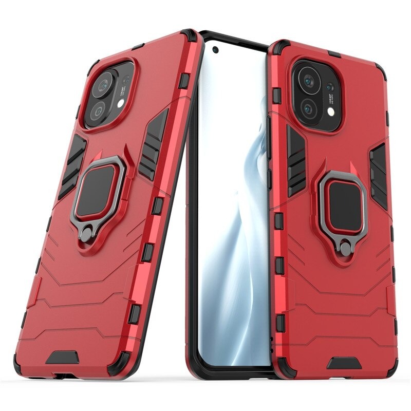 Case Xiaomi Mi 11 Lite #เคสฝาหลังพลาสติกแข็ง +TPU Hybrid Case มีแหวนสวมนิ้วโลหะ