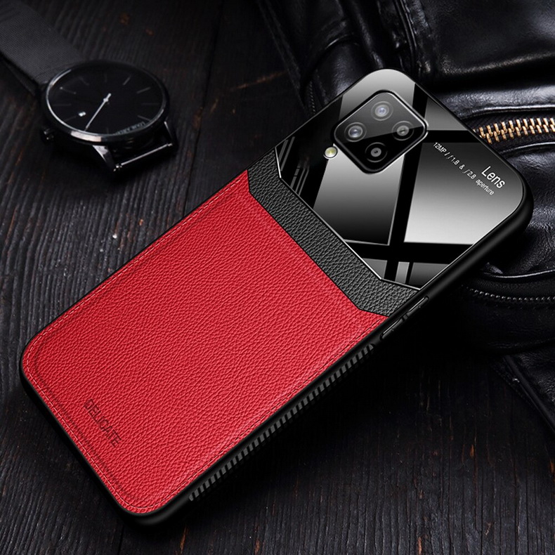 เคส Samsung Galaxy A42 5G #เคสฝาหลังไฮบริด PU +TPU + glass สีทูโทน Shockproof Leather Mirror Glass Silicone Phone Back Cover