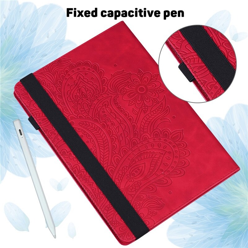 เคส Samsung Galaxy Tab S6 Lite 10.4 SM-P610 P615 P617 #เคสแบบฝาพับหนัง PU พิมพ์ลาย 3D Flower Embossed Tablet Flip Stand Soft TPU Back