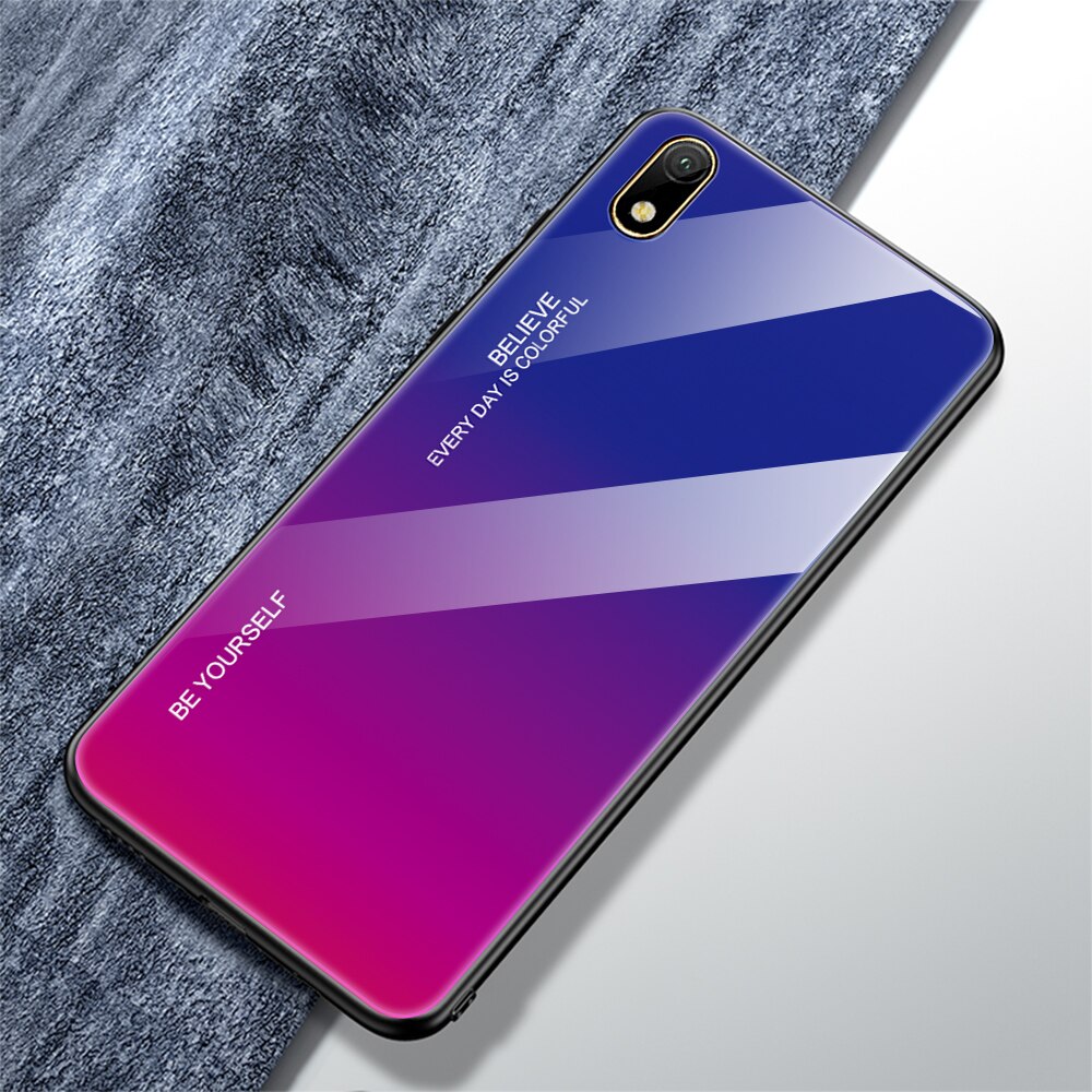 Case Huawei Y5 (2019) #เคสฝาหลัง กระจกสีไล่โทนสี Glass + PC + TPU Hybrid Case