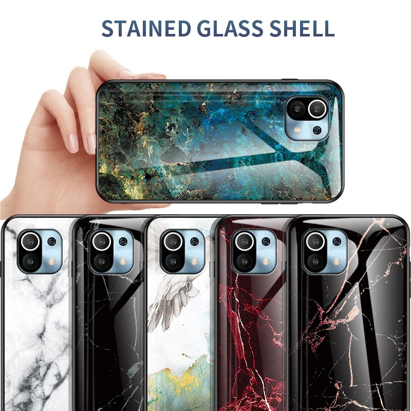 เคส Xiaomi Mi 11 #เคสฝาหลัง Gradient Color ลายหินอ่อน Glass + PC + TPU Hybrid Case