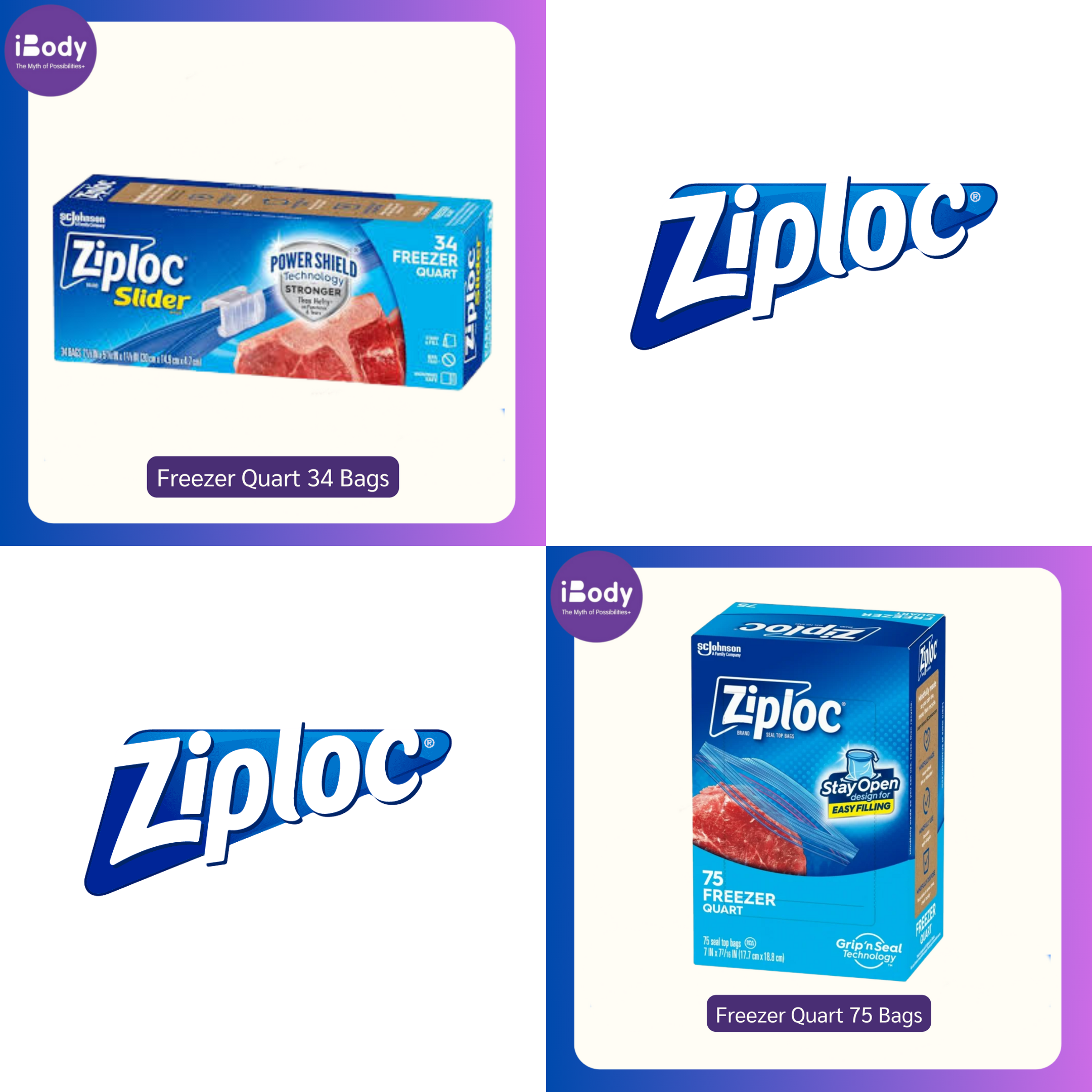 Ziploc® Freezer Quart Slider 34,75 Bags Power Shield Technology ถุงเก็บอาหาร ถุงอเนกประสงค์