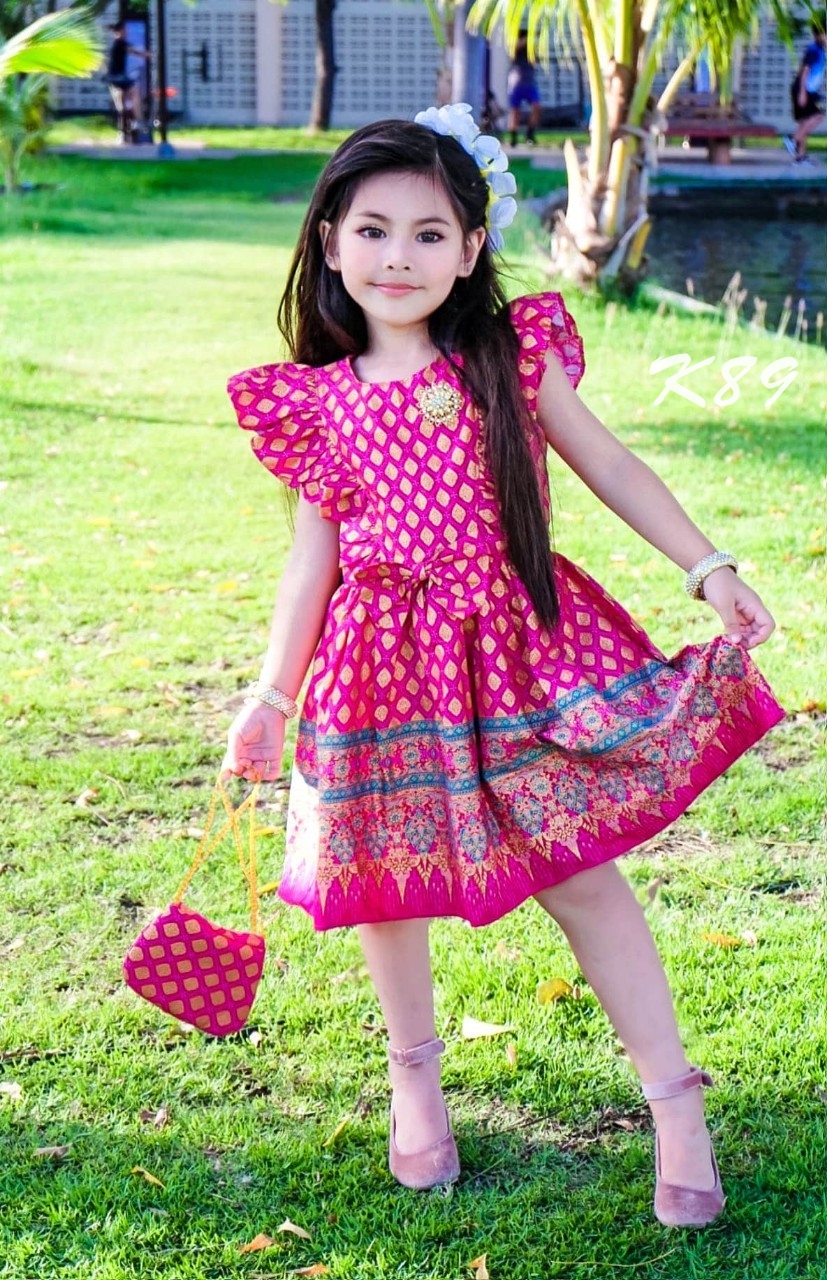 ชุดไทยเด็กหญิง มินิเดรส แถมกระเป๋า