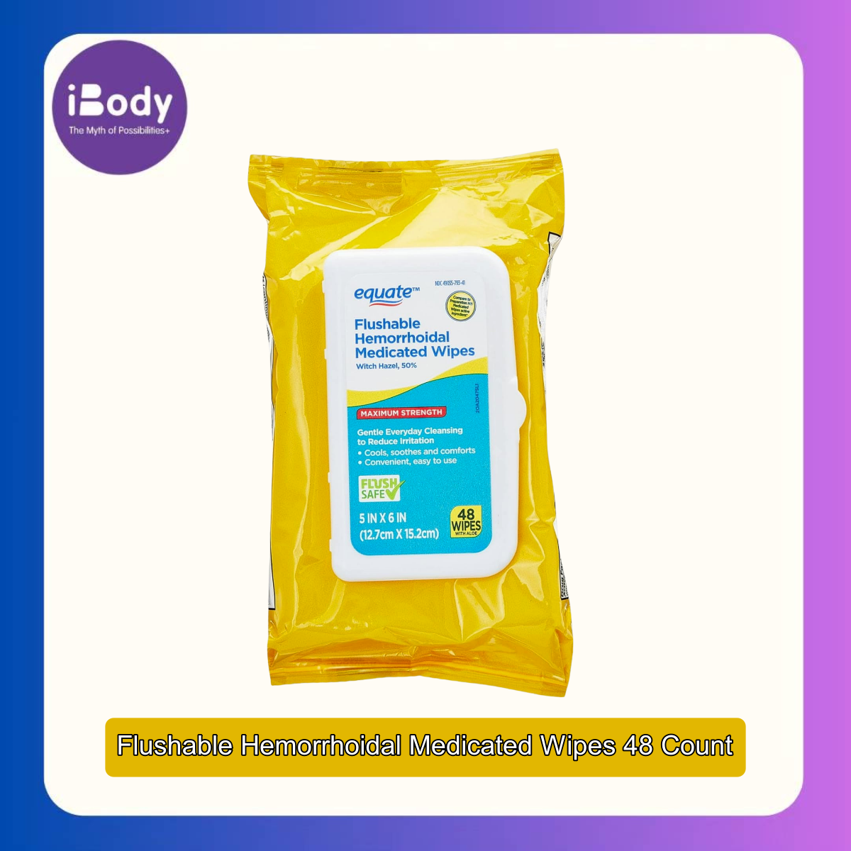 Equate® Flushable Hemorrhoidal Medicated Wipes 48 Count ผ้าเช็ดทำความสะอาดริดสีดวงทวาร