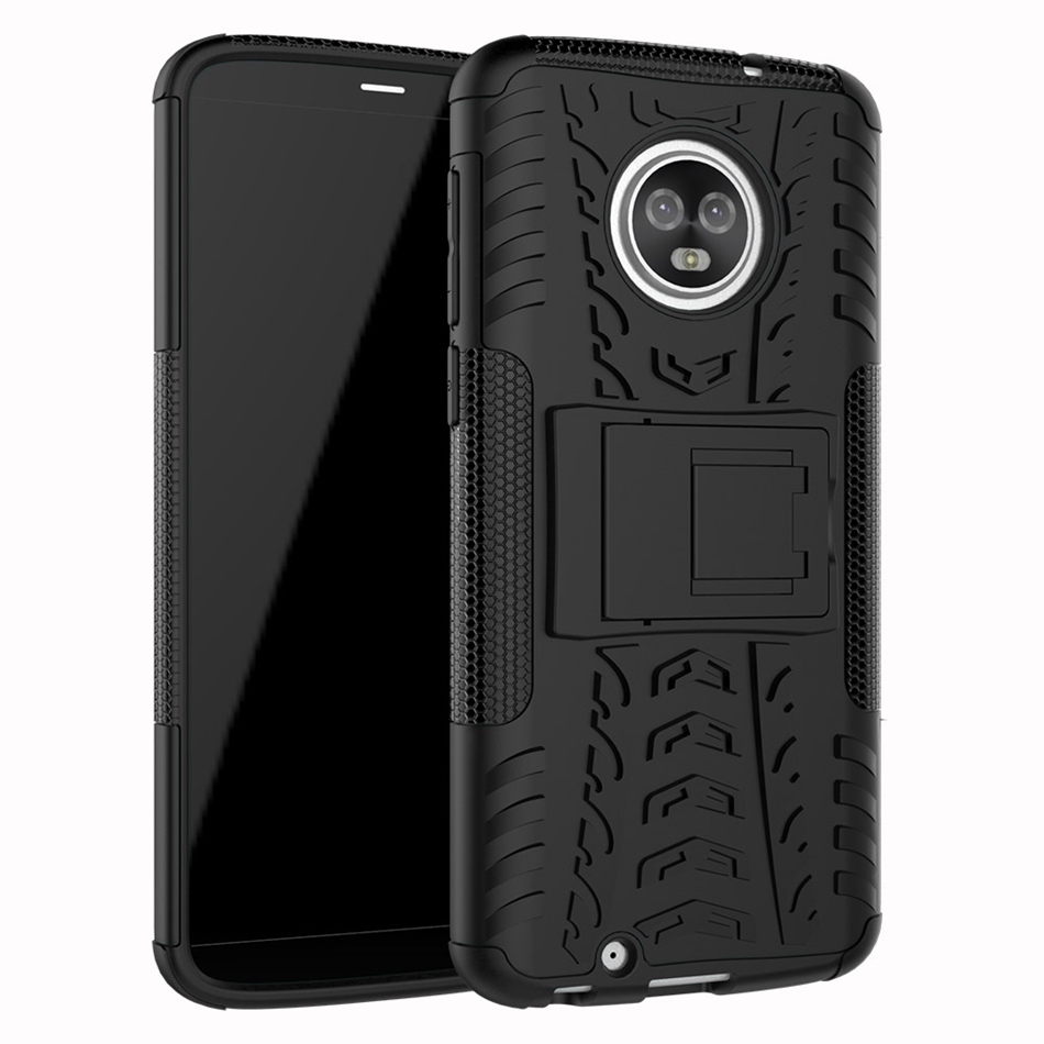 Case Moto G6 Plus #เคสฝาหลังไฮบริดรูปแบบยางรถยนต์ Kickstand TPU + PC 2 in 1