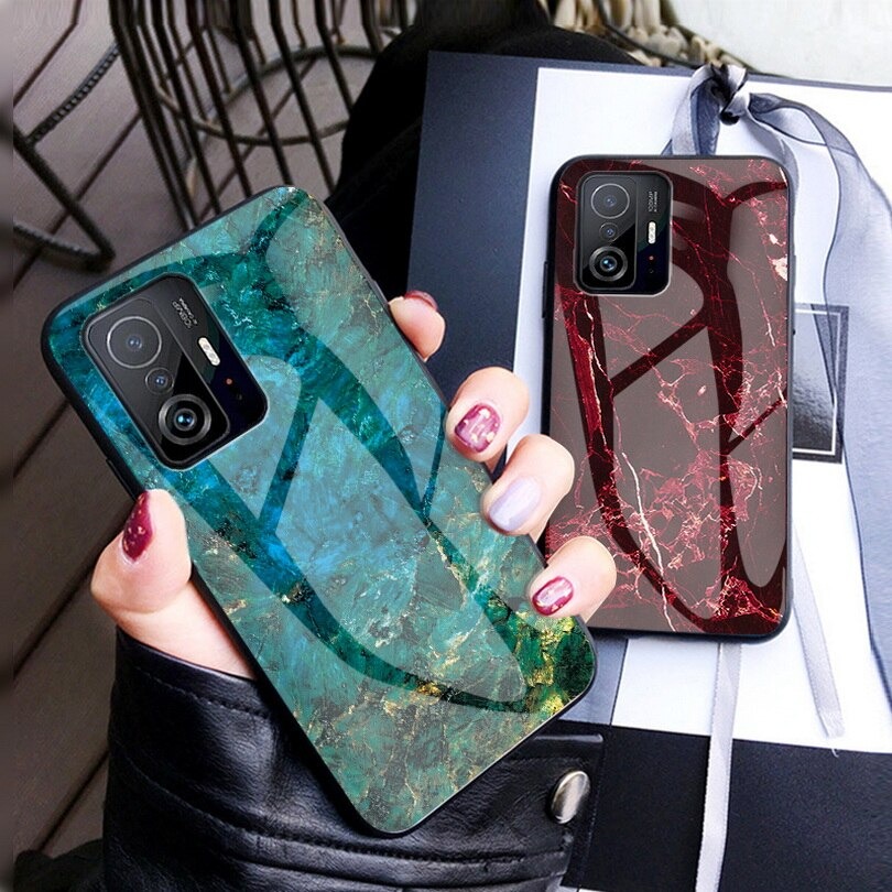 เคส Xiaomi 11T / 11T Pro #เคสฝาหลัง Gradient Color ลายหินอ่อน Glass + PC + TPU Hybrid Case
