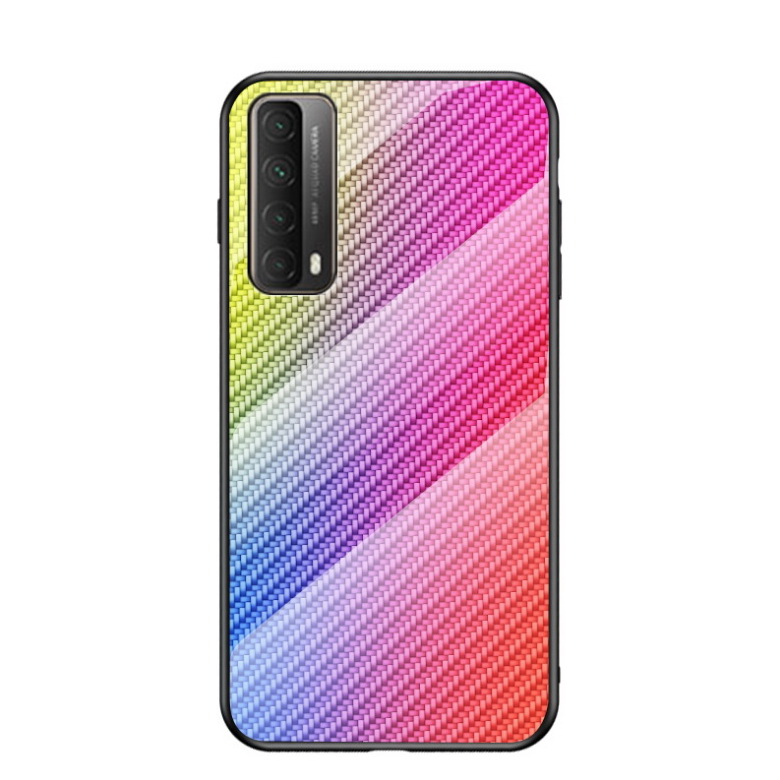 เคส Huawei Y7a #เคสฝาหลัง Gradient Color ลายคาร์บอนไฟเบอร์ Carbon fiber texture Glass Hybrid Soft Silicone Cover
