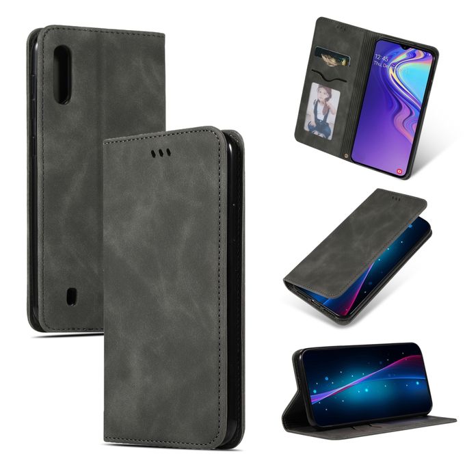 Case Samsung Galaxy A10 #เคสฝาพับ Auto-absorbed Business Style PU Leather Stand Phone Case with Card Slots