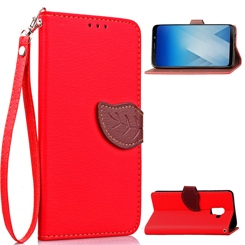 เคส Samsung Galaxy A8 + (2018) #เคสฝาพับแบบกระเป๋าสตางค์ปิดแม่เหล็ก Leaf Shape Magnetic Flap Leather Wallet Case