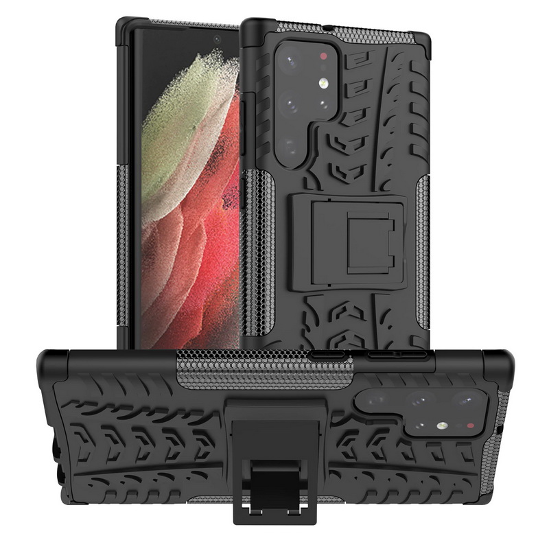 เคส Samsung Galaxy S23 Ultra 5G #เคสฝาหลังกันลื่น Cool Tyre Pattern Kickstand (PC + TPU)