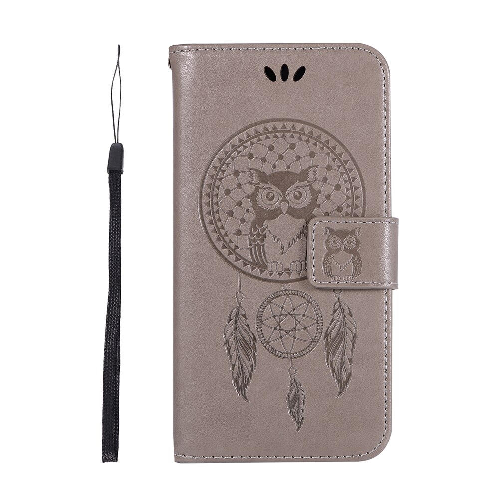 เคส Huawei P9 Lite #เคสฝาพับแบบกระเป๋าสตางค์ฝาพับหนัง PU ลายนกฮูก Imprint Owl Dream Catcher PU Leather