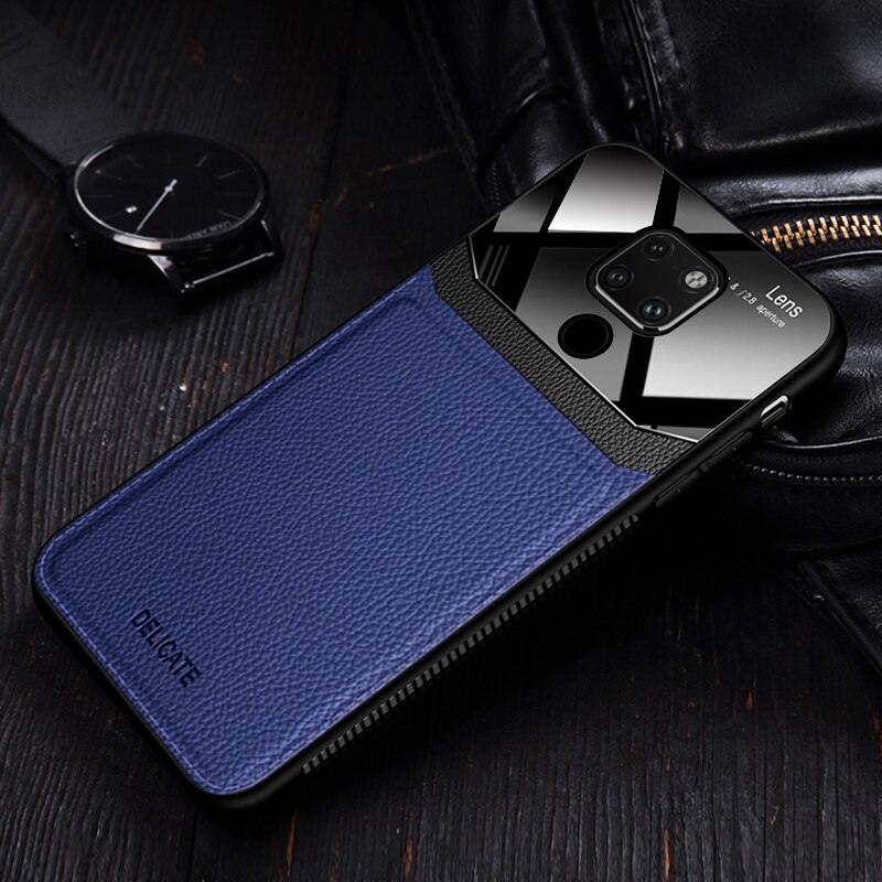 Case Huawei Mate 20 #เคสฝาหลังไฮบริด PU +TPU + glass สีทูโทน Shockproof Leather Mirror Glass Silicone Phone Back Cover