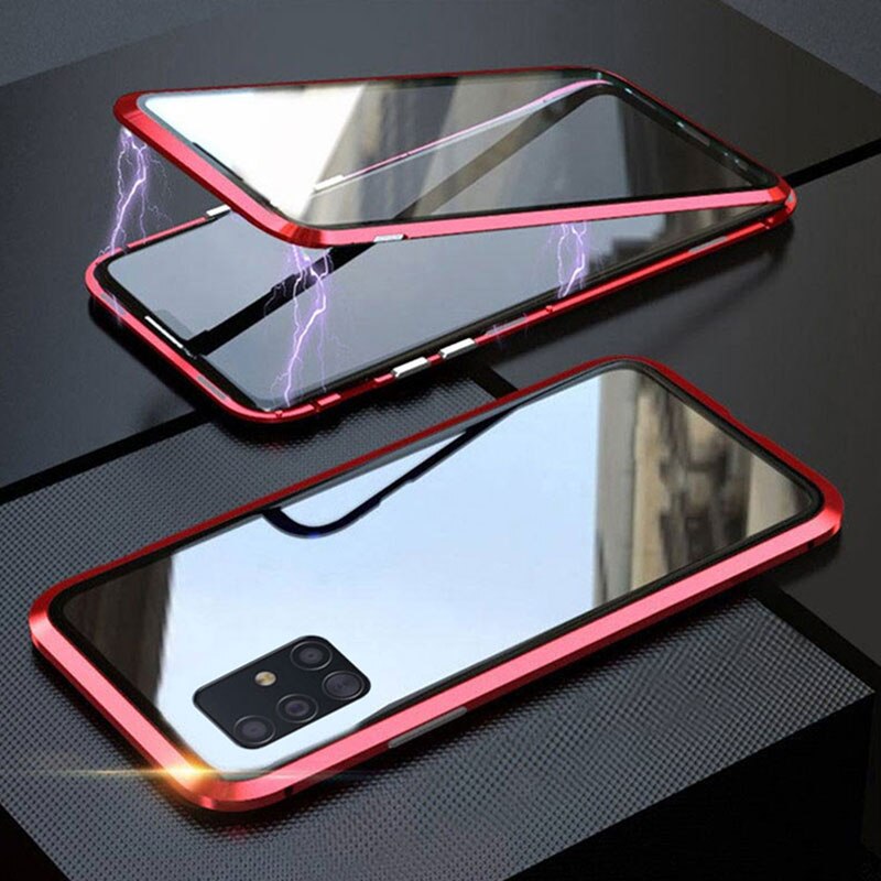 Case Samsung Galaxy A51 #เคสฝาครอบกระจกขอบโลหะดูดซับแม่เหล็ก Fully Protection Magnetic Adsorption Glass Metal Phone Protective