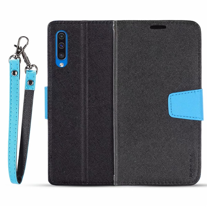 เคส Samsung Galaxy A70 #เคสแบบฝาพับมีช่องใส่บัตรมีสายคล้อง Imprint Clover Pattern Leather Wallet