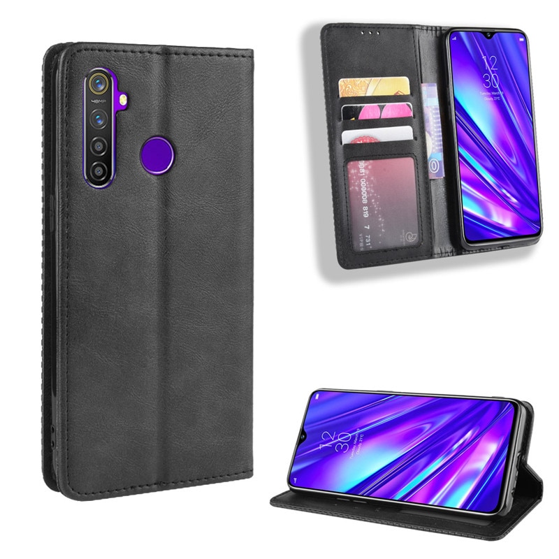 เคส Realme 5/5s #เคสฝาพับปกหนังสไตล์วินเทจดูดซับอัตโนมัติแบบกระเป๋าสตางค์