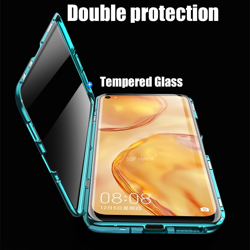 เคส Huawei nova 7i #เคสฝาครอบกระจกขอบโลหะดูดซับแม่เหล็ก Fully Protection Magnetic Adsorption Glass Metal Phone Protective