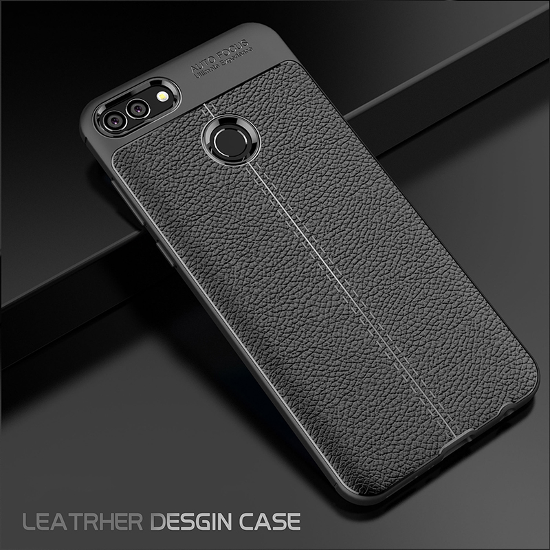 Case Huawei Y9 (2018) #เคสฝาหลัง TPU นิ่มลายหนัง PU ผิวลิ้นจี่ช่วยป้องกันลายนิ้วมือและกันลื่น