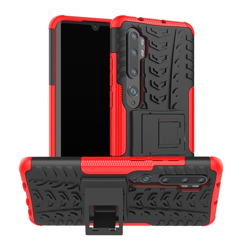 Case Xiaomi Mi Note 10 Pro #เคสฝาหลังกันลื่น Cool Tyre Pattern Kickstand (PC + TPU)