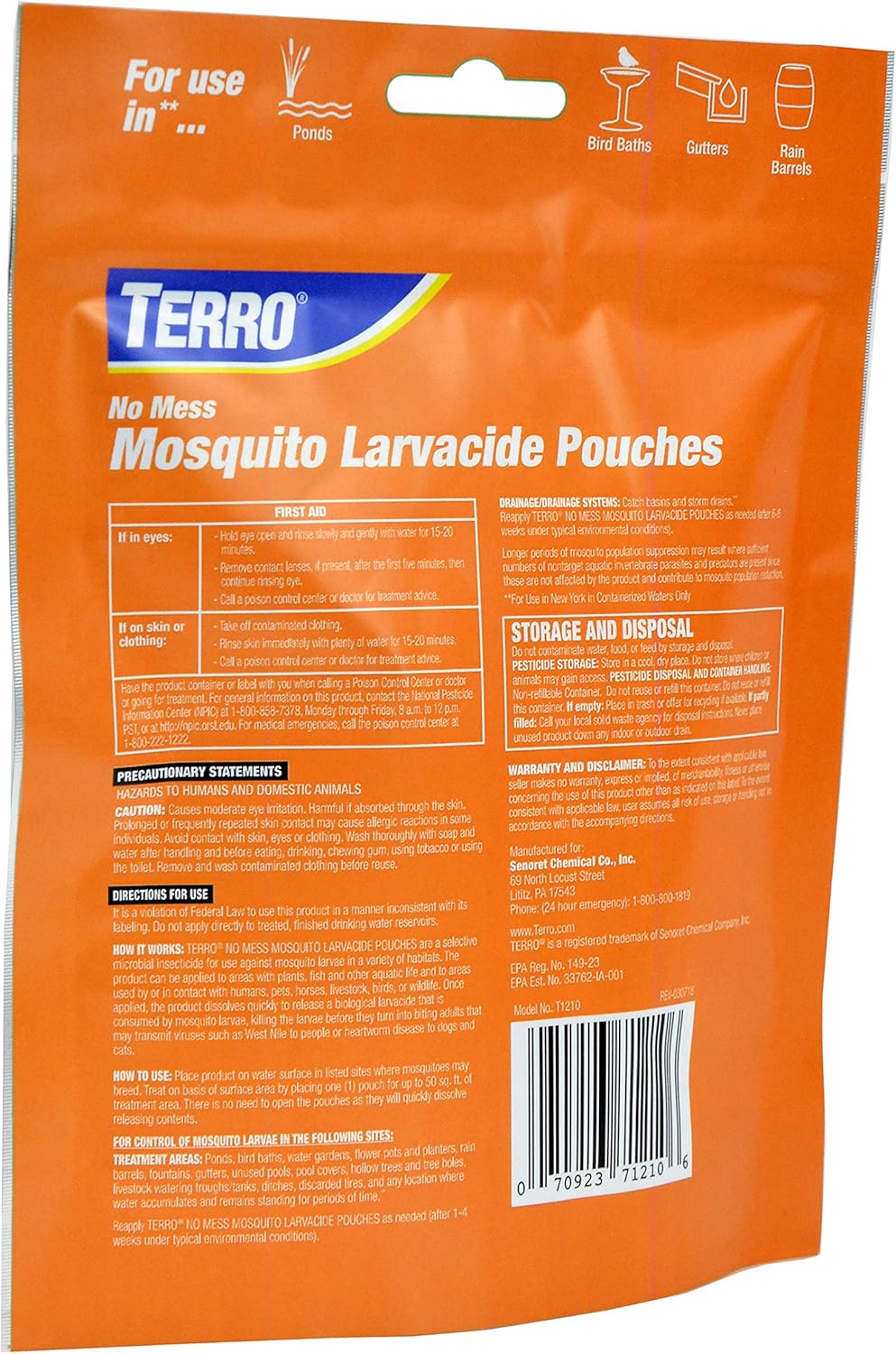 Terro® T1210 No Mess Mosquito Larvicide Pouches 10 Pouches Included ผลิตภัณฑ์ กำจัดลูกน้ำยุงลาย ในน้ำนิ่ง