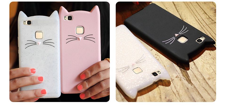 Case Huawei P9 Lite เคสฝาหลัง3D Moustache Cat Soft Silicone Protective Cover