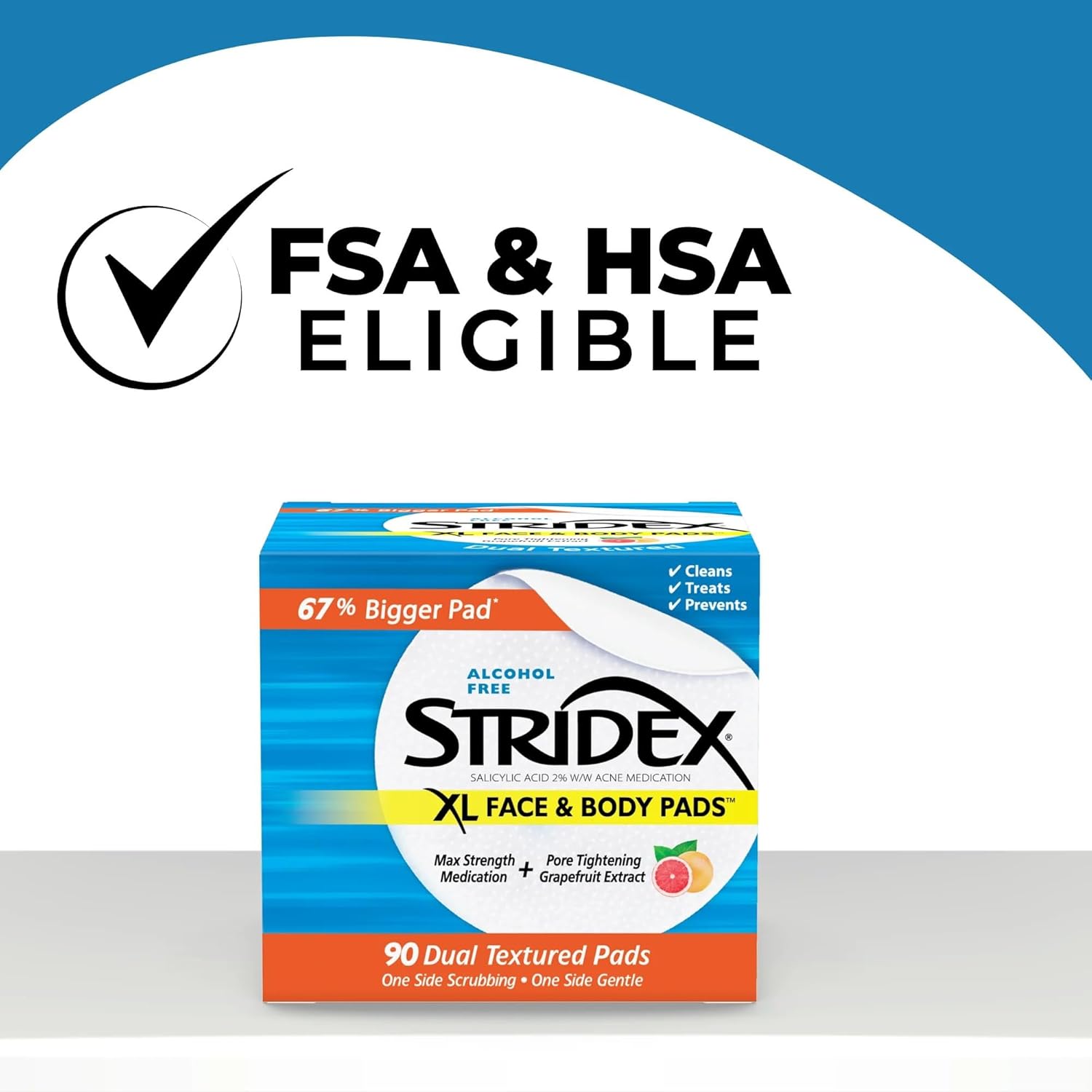 (Pre Order) Stridex® XL Face & Body Pads 90 Count แผ่นเช็ดทำความสะอาดใบหน้าและร่างกาย ขนาดใหญ่ ลดการเกิดสิว