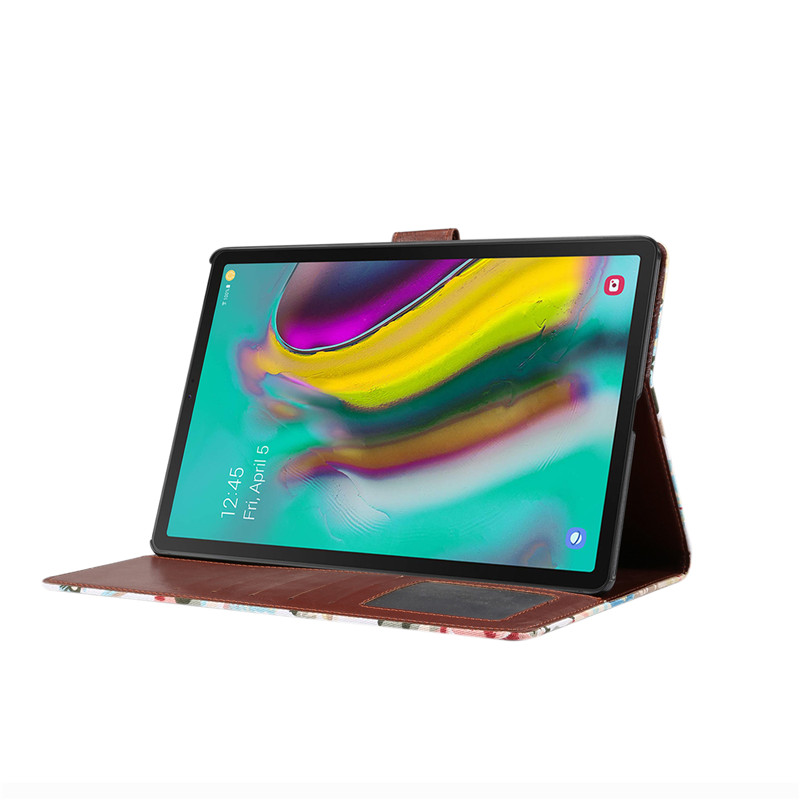 Case Samsung Galaxy Tab S5e SM-T720 / T725 #เคสฝาพับแบบกระเป๋าสตางค์หนัง PU ผิวผ้าลายดอกไม้ Flower Cloth Skin PU Leather Wallet