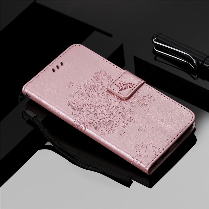 Case OPPO Reno 5 Pro 5G#เคสฝาพับหนัง PU พิมพ์ลาย Imprint Cat and Tree Pattern Leather Protection Cover