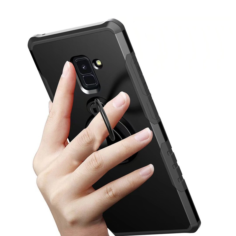 เคส Samsung Galaxy A8 2018 #เคสฝาหลัง TPU + PC Hybrid Cover มีแหวนนิ้วมือแม่เหล็กเป็นขาตั้งในตัวสีสันสวยงาม