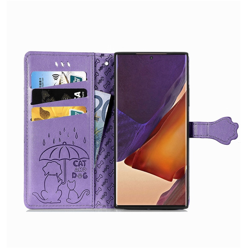 เคส Samsung Galaxy Note 20 / Note 20 5G#เคสฝาพับลายการ์ตูนย์แถบปิดแม่เหล็กพับตั้งได้ Cat And Dog Pattern Card Slot Wallet Phone Case