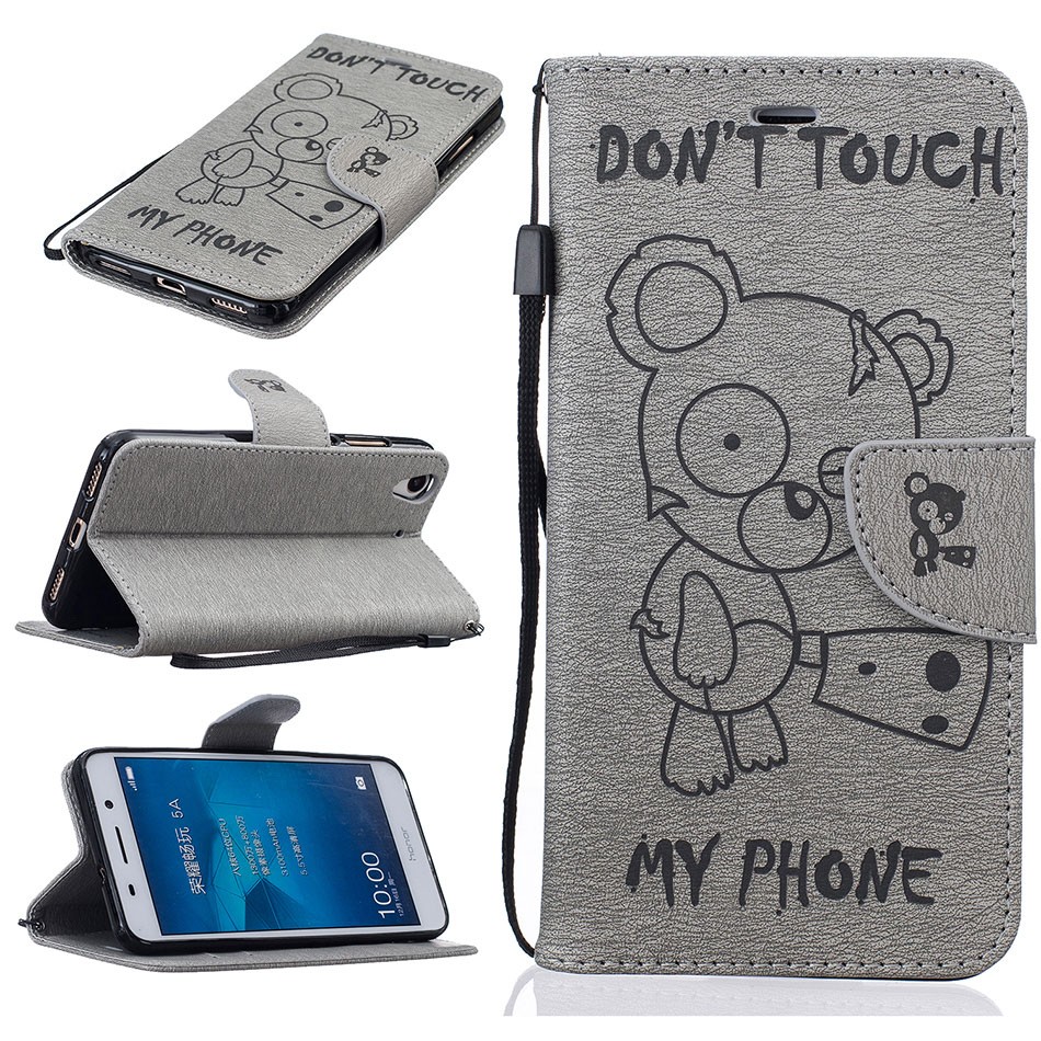 Case Huawei Y6 II Honor 5A #เคสหนังฝาพับลายหมี สไตล์กระเป๋าสตางค์ Imprinted Bear Leather Wallet
