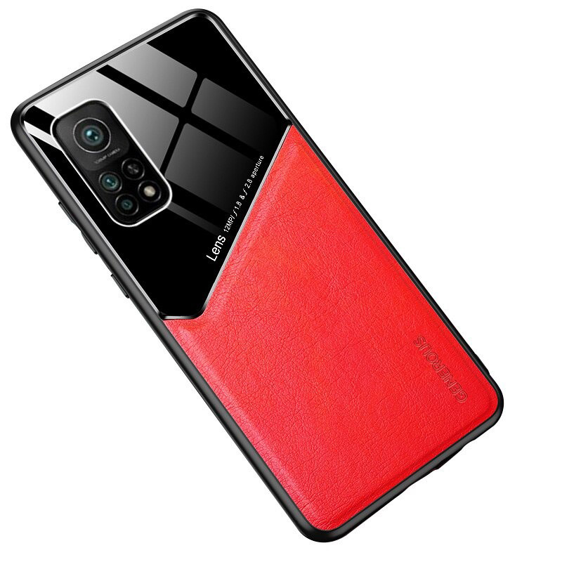 เคส Xiaomi Mi 10T #เคสฝาหลังไฮบริด PU +TPU + glass สีทูโทน Shockproof Leather Mirror Glass Silicone Phone Back Cover